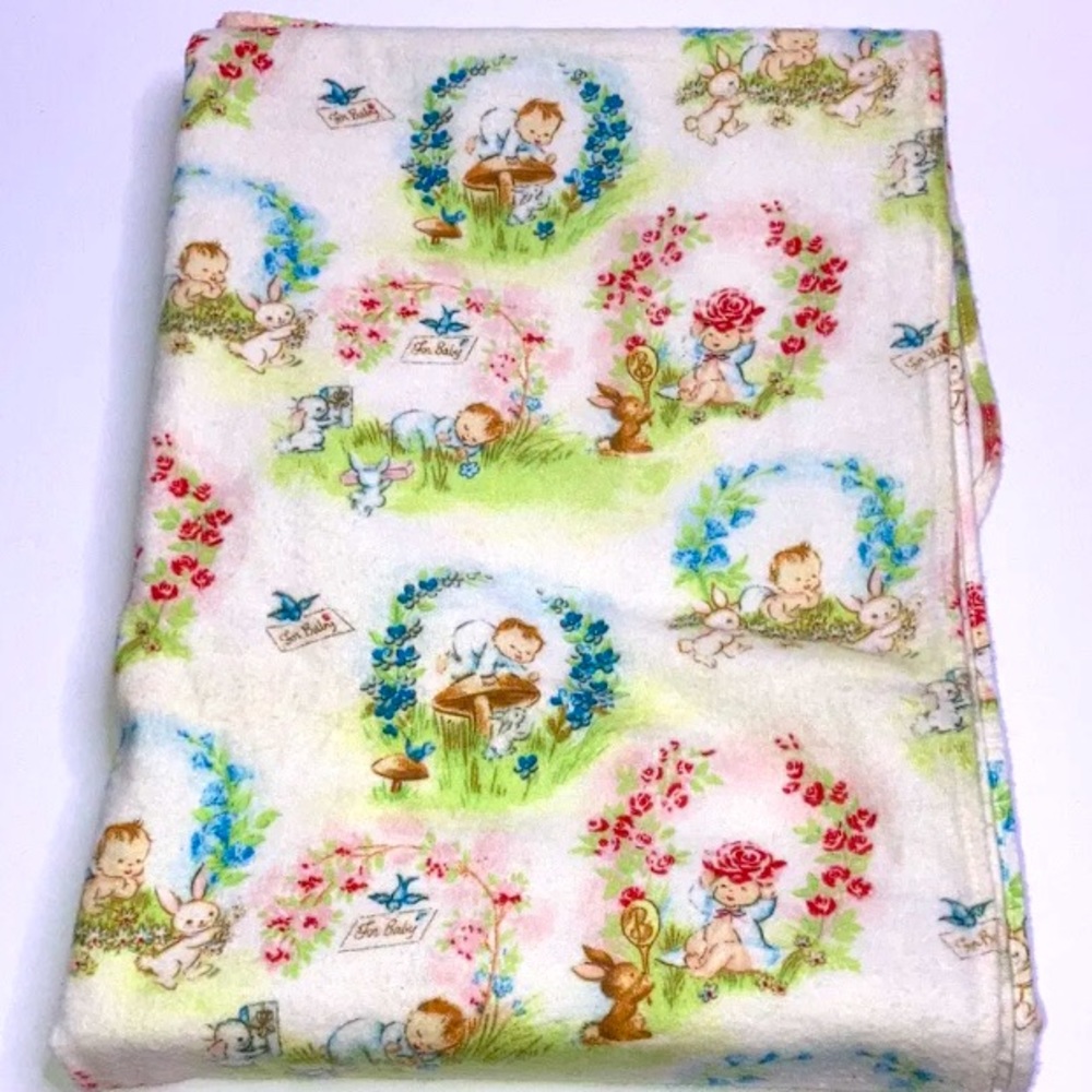 Vintage Baby Blanket Receiving Crib Flannel